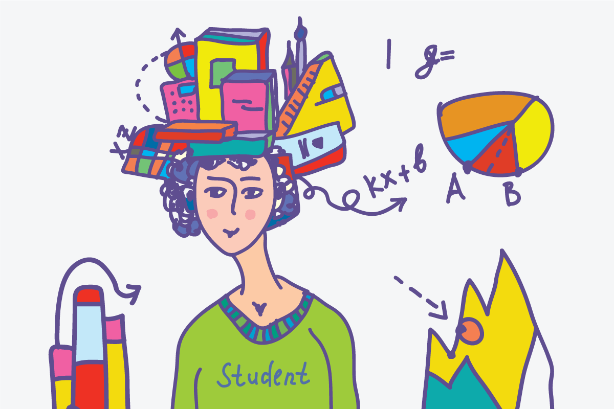 Young girl  thinking about formulas education, knowledge  and literature