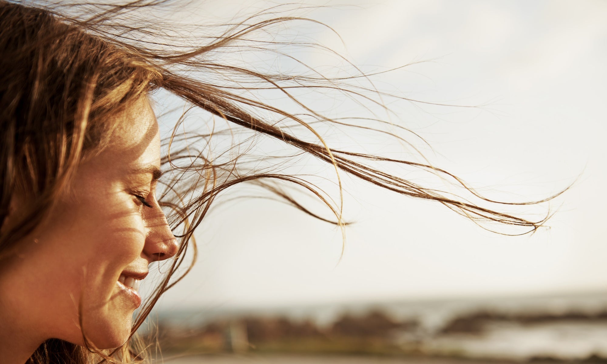 young lady with flowing hair