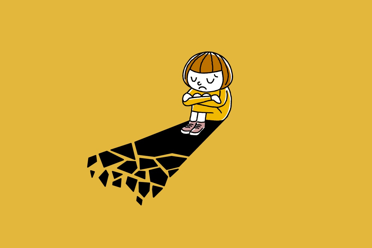 sad girl sitting on road vector illustration