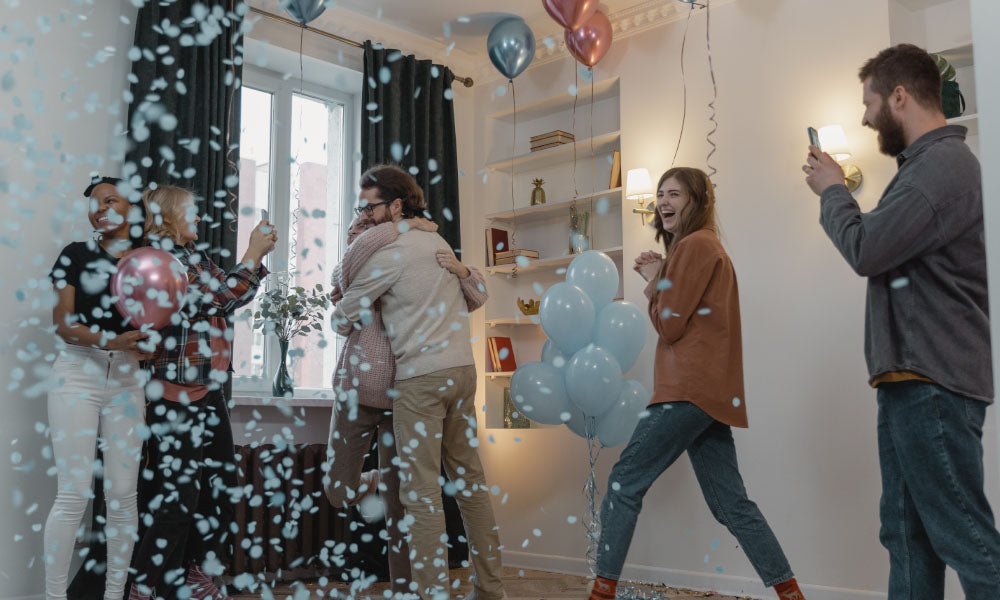 celebration with confetti and balloons