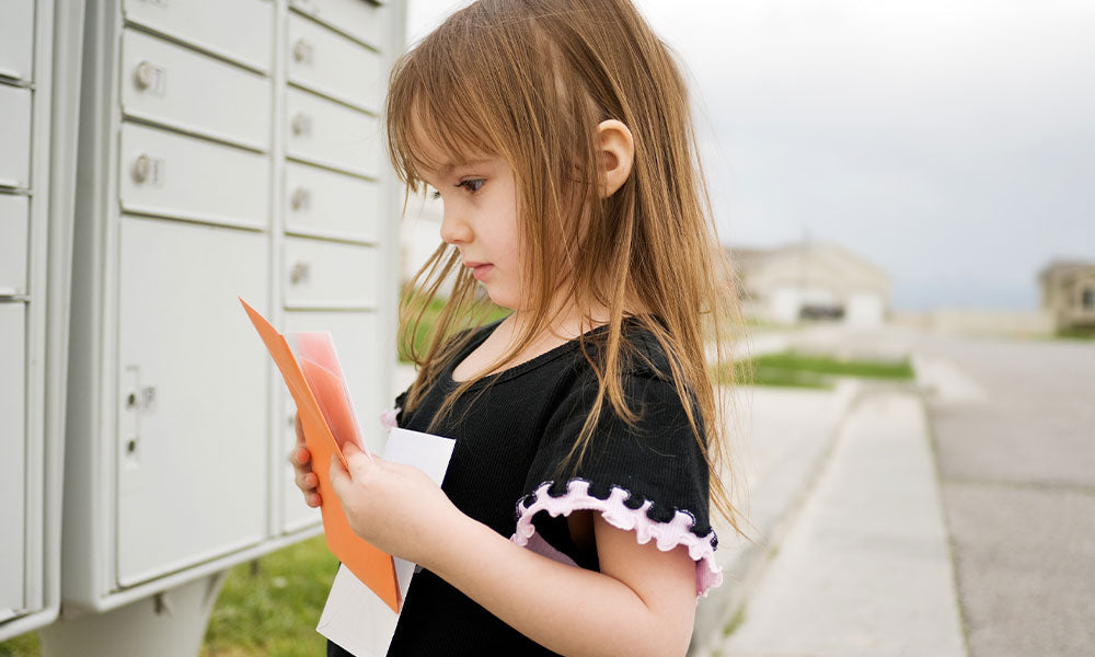 child opening up mail