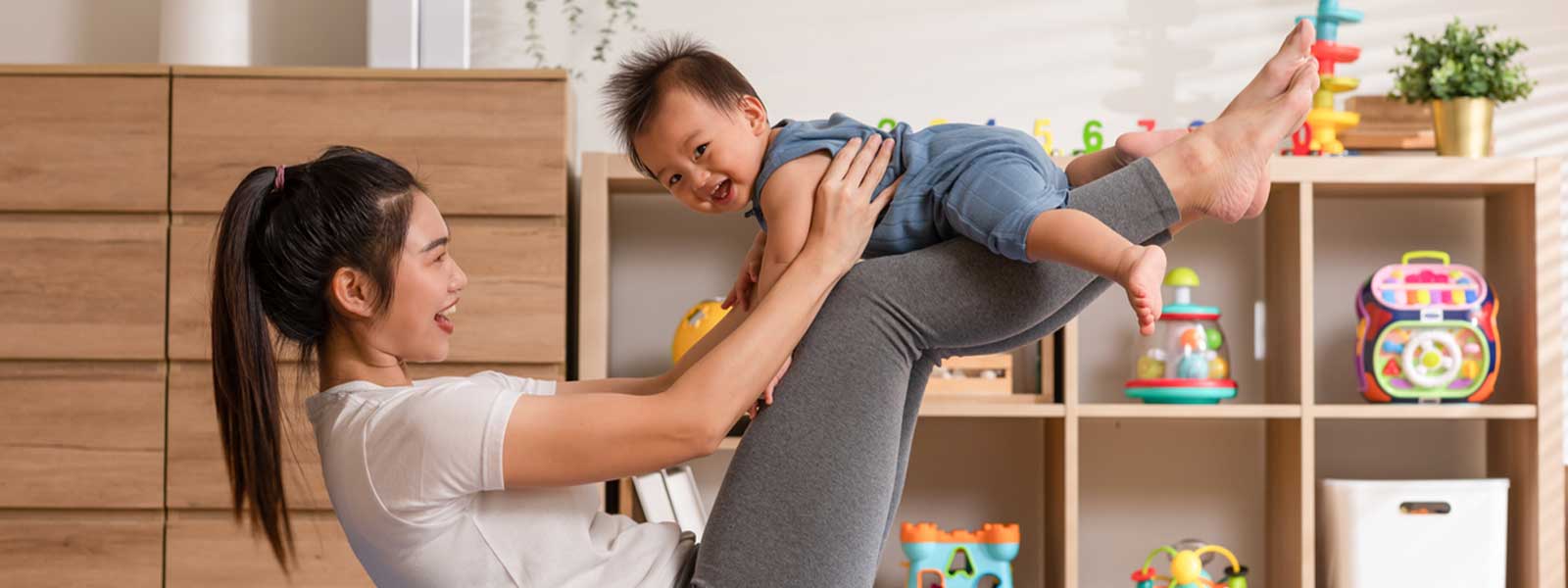 mother and son playing